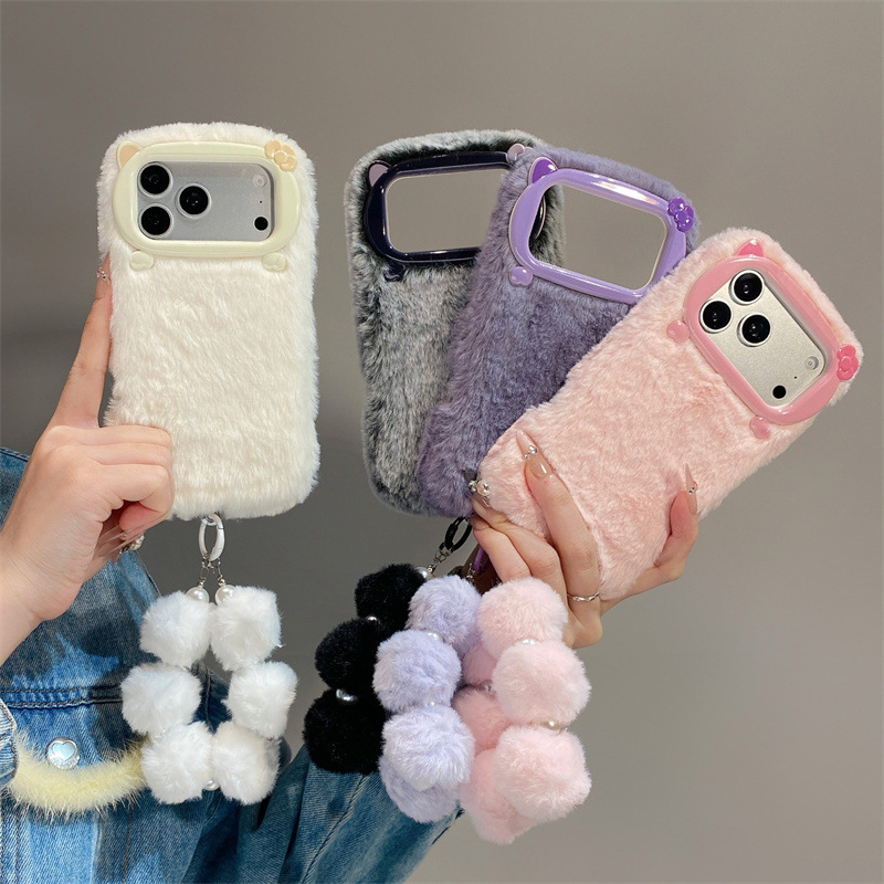Phone Cases For Iphone 17 - Luxuriöse Einfarbige Flauschige Plüsch-Handyhülle für iPhone