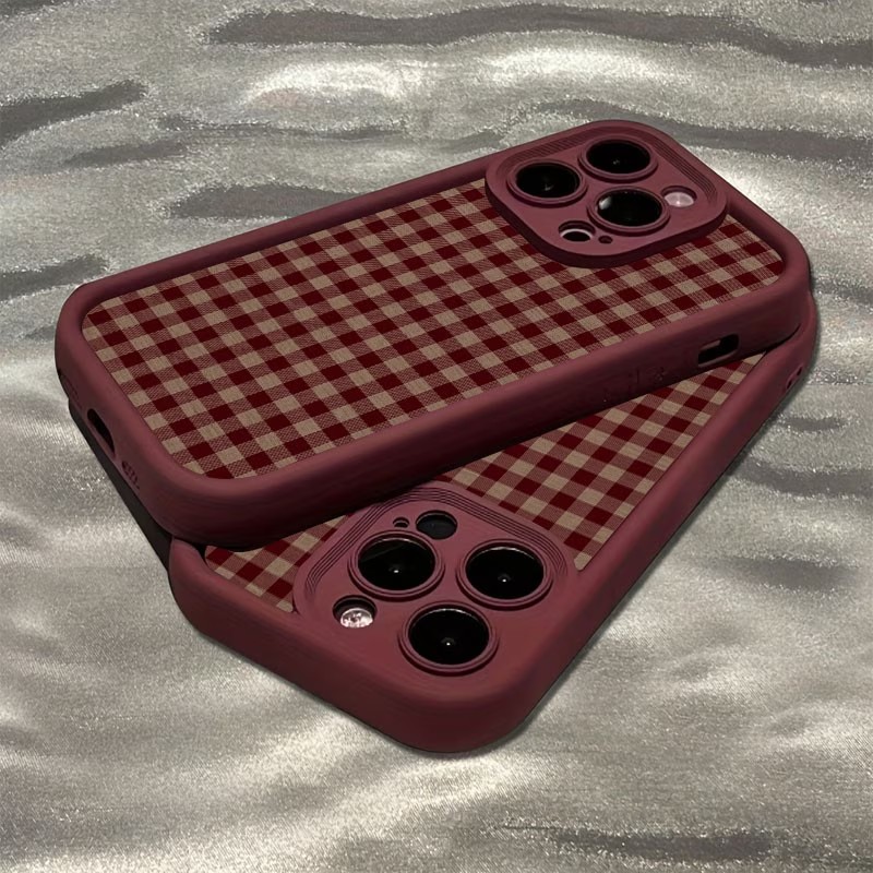 Phone Cases Brown - Weinrote Vintage Rotbraune Karierte TPU-Handyhülle für
